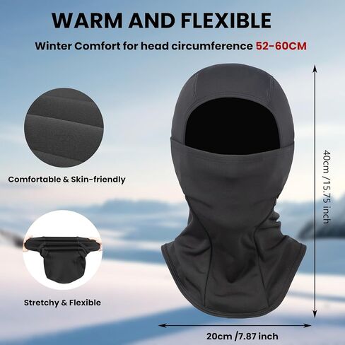 قناع التزلج بيسودو بالاكلافا للرجال والنساء للطقس البارد المقاوم للرياح وغطاء رأس حراري للوجه في فصل الشتاء للجري وركوب الدراجات والتزلج والدراجات النارية والصيد باللون الأسود in Kuwait