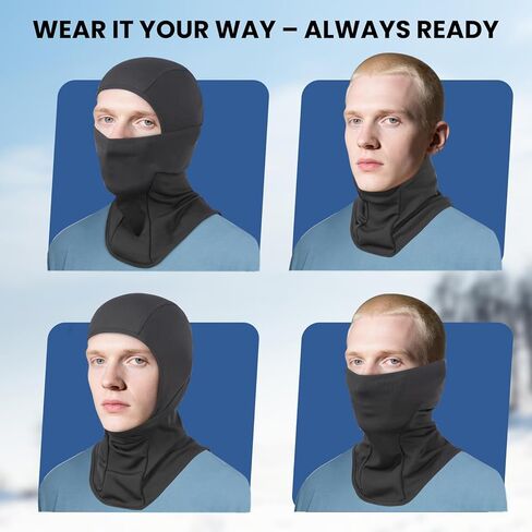 قناع التزلج بيسودو بالاكلافا للرجال والنساء للطقس البارد المقاوم للرياح وغطاء رأس حراري للوجه في فصل الشتاء للجري وركوب الدراجات والتزلج والدراجات النارية والصيد باللون الأسود in Kuwait