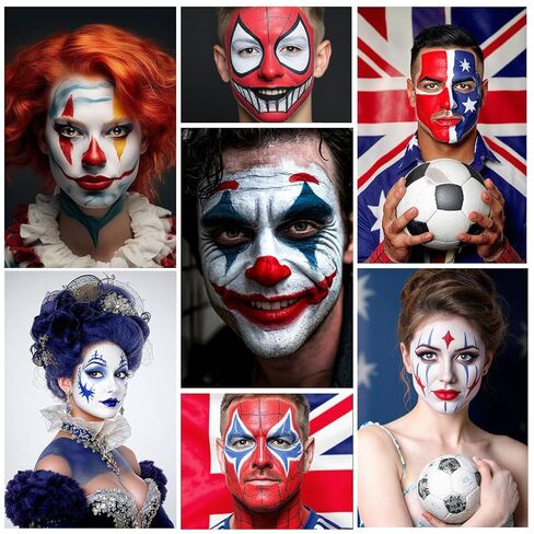 مجموعة طلاء الجسم الوطني للوجه باللون الأحمر والأبيض والأزرق المائي مع فرش لعيد الاستقلال في الرابع من يوليو، وحفلات الهالوين والأحداث الرياضية in Kuwait