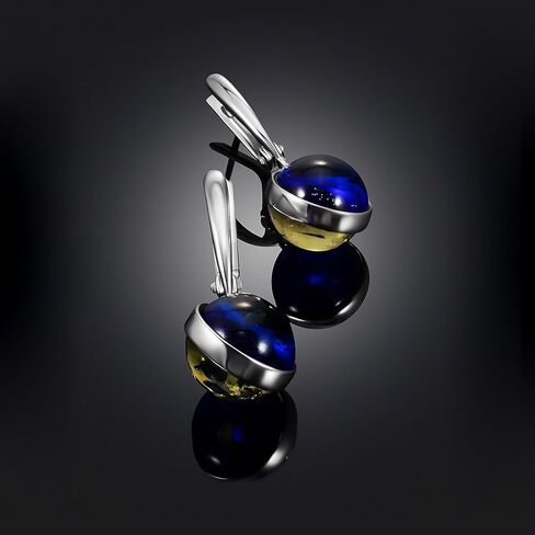 Sterling Silver Drop Earrings with Ultramarine Enamel – 0.39 in Baltic Amber – 1.1 in Long Dangle Earrings – Natural Amber Gemstone – Lightweight 0.13 oz – Artisan Baltic Jewelry for Women in Saudi Arabia