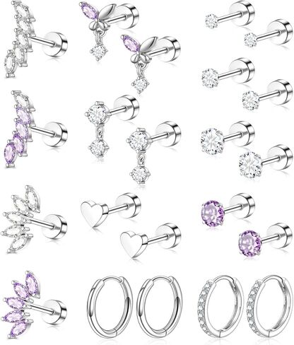 الغضروف محارة اللولب الزنمة ثقب المجوهرات الجراحية الفولاذ المقاوم للصدأ طقم من الحلقان أقراط مسطحة الظهر للنساء هيبوالرجينيك in Kuwait