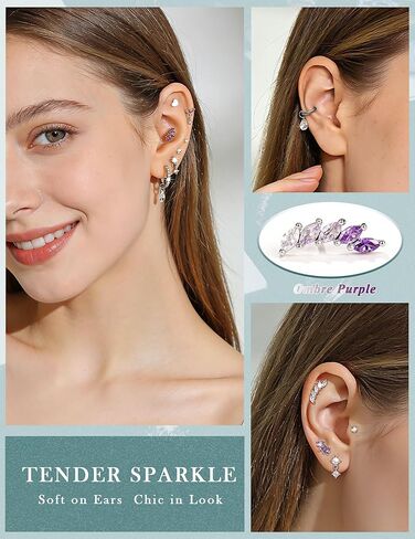 الغضروف محارة اللولب الزنمة ثقب المجوهرات الجراحية الفولاذ المقاوم للصدأ طقم من الحلقان أقراط مسطحة الظهر للنساء هيبوالرجينيك in Kuwait