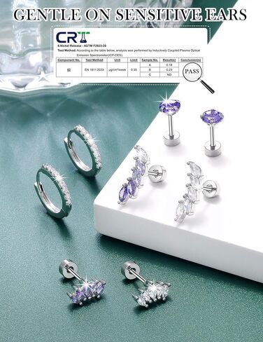 الغضروف محارة اللولب الزنمة ثقب المجوهرات الجراحية الفولاذ المقاوم للصدأ طقم من الحلقان أقراط مسطحة الظهر للنساء هيبوالرجينيك in Kuwait