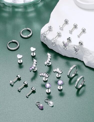 الغضروف محارة اللولب الزنمة ثقب المجوهرات الجراحية الفولاذ المقاوم للصدأ طقم من الحلقان أقراط مسطحة الظهر للنساء هيبوالرجينيك in Kuwait