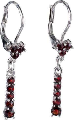 Bohemian Garnet Lever Back Dangling Earrings, Gemstone Dangle Earrings - Sterling Silver Jewelry Collection in Saudi Arabia