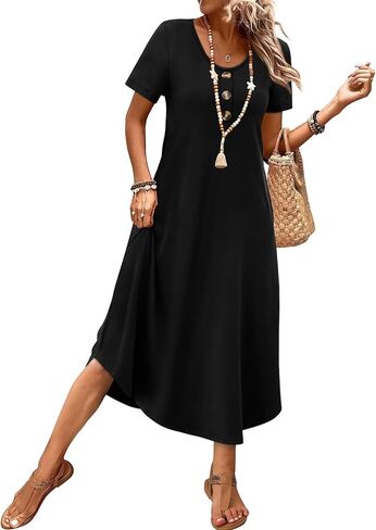OFEEFAN Summer Dresses for Women 2026 Casual Midi Dresses Beach Vacation Outfits Tshirt Dress with Pockets Resort Wear in Saudi Arabia