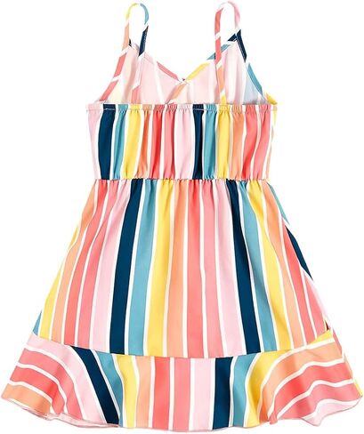 Toddler Girl's Colorful Striped Sleeveless Wrap Ruffle High Waist Cami Dress in Saudi Arabia