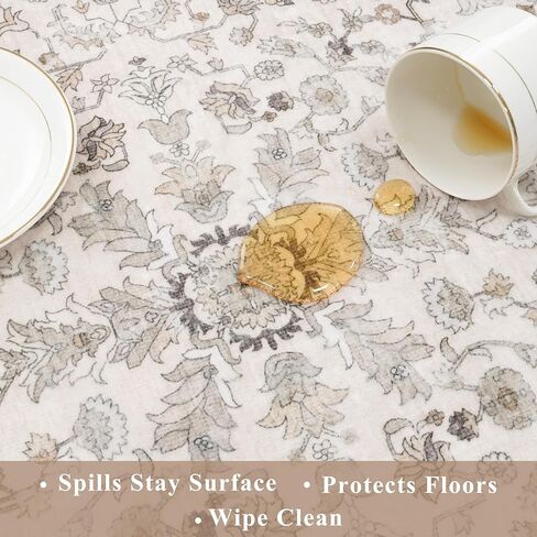 3x4 Entryway Rug Washable Non-Slip–Boho Floral Stain-Resistant Small Area Rug for Kitchen Bedroom Bathroom – Soft Low-Pile Thin Indoor Door Mat (Beige,3x4) in Saudi Arabia