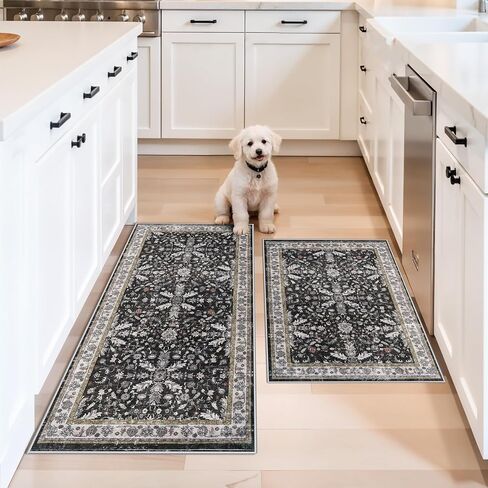 3x4 Entryway Rug Washable Non-Slip–Boho Floral Stain-Resistant Small Area Rug for Kitchen Bedroom Bathroom – Soft Low-Pile Thin Indoor Door Mat (Beige,3x4) in Saudi Arabia