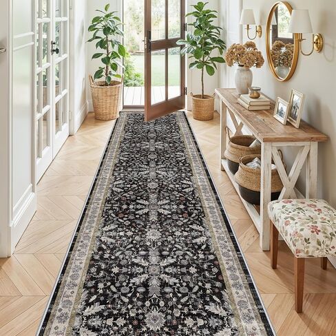 3x4 Entryway Rug Washable Non-Slip–Boho Floral Stain-Resistant Small Area Rug for Kitchen Bedroom Bathroom – Soft Low-Pile Thin Indoor Door Mat (Beige,3x4) in Saudi Arabia