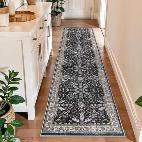 3x4 Entryway Rug Washable Non-Slip–Boho Floral Stain-Resistant Small Area Rug for Kitchen Bedroom Bathroom – Soft Low-Pile Thin Indoor Door Mat (Beige,3x4) in Saudi Arabia