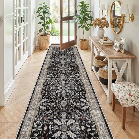 3x4 Entryway Rug Washable Non-Slip–Boho Floral Stain-Resistant Small Area Rug for Kitchen Bedroom Bathroom – Soft Low-Pile Thin Indoor Door Mat (Beige,3x4) in Saudi Arabia
