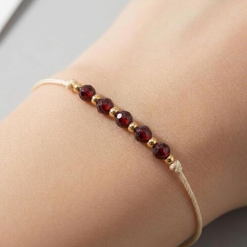 January Garnet Beaded Bracelet with Adjustable Cord, Handmade Minimal Jewelry for Daily Wear, Lightweight Red Stone Bracelet with Simple Style(B-B24101206AP-A-1) in Saudi Arabia
