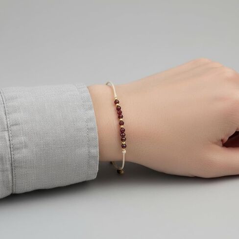 January Garnet Beaded Bracelet with Adjustable Cord, Handmade Minimal Jewelry for Daily Wear, Lightweight Red Stone Bracelet with Simple Style(B-B24101206AP-A-1) in Saudi Arabia
