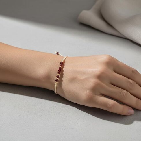 January Garnet Beaded Bracelet with Adjustable Cord, Handmade Minimal Jewelry for Daily Wear, Lightweight Red Stone Bracelet with Simple Style(B-B24101206AP-A-1) in Saudi Arabia