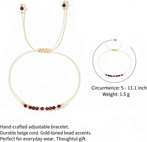 January Garnet Beaded Bracelet with Adjustable Cord, Handmade Minimal Jewelry for Daily Wear, Lightweight Red Stone Bracelet with Simple Style(B-B24101206AP-A-1) in Saudi Arabia