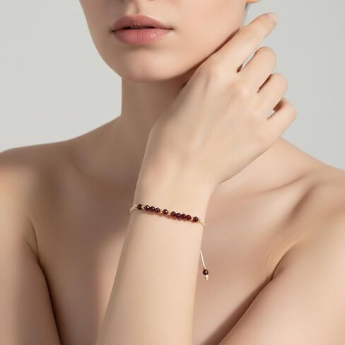 January Garnet Beaded Bracelet with Adjustable Cord, Handmade Minimal Jewelry for Daily Wear, Lightweight Red Stone Bracelet with Simple Style(B-B24101206AP-A-1) in Saudi Arabia