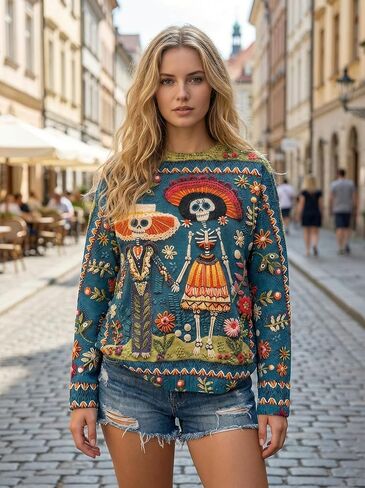 Women's Christmas Pullover Sweater Long Sleeve Oversized Printed Cute Crewneck Knitted Top 2025 Trendy Fashion in Saudi Arabia