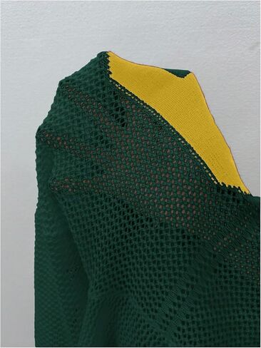 Verdusa Women's Y2k Clothes Going Out Tops Oversized Crochet Jersey Shirts Graphic V Neck Pullover Sweater Dark Green X-Small in Saudi Arabia