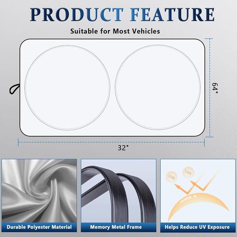 Windshield Sun Shade,Car Sunshade,Car Sun Shade Windshield for Trucks,SUVs,Foldable Sun Shade for Maximum Protection, Keeps Your Vehicle Cool,Medium (64x32in) in Kuwait