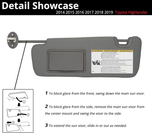 واقي من الشمس يناسب 2014-2019 Toyota Highlander الجانب الأيسر للسائق مع استبدال الضوء # 74320-0E074-B0 رمادي in Kuwait