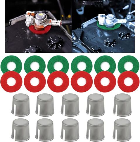 10PCS Car Battery Terminal Shims with 12 Washers, Battery Post Repair Kit, Universal Anti-Corrosion Lead Terminal Shim Caps for Loose Ends on Auto, Truck, SUV, RV, Boat (Red & Green/Shims) in Kuwait