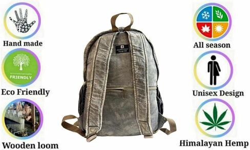 Laptop travel back pack | Stone washed vintage back pack made from himalayan hemp | Durable lightweight classic hand made bag. in Kuwait
