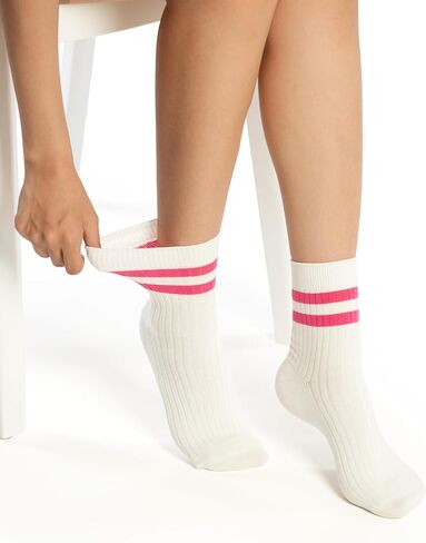 جوارب قطنية للكاحل، 6 أزواج، نمط مخطط باستيل، مقاس نسائي 5-11، 80% قطن (الولايات المتحدة، رقمي، 5، 11، أبيض مع خطوط) in Kuwait