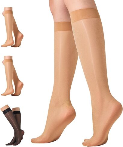 3 Pairs Shiny Knee High Stockings for Women 40 Denier Glossy Nylon Trouser Socks in Kuwait