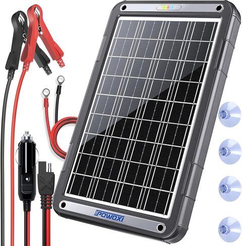 POWOXI 10W 12V شاحن البطارية الشمسية المغناطيسية، وحدة تحكم الشحن الذكية MPPT المدمجة، مشبك التمساح لشاحن الطاقة الشمسية المقاوم للماء للسيارة RV النارية البحرية، إلخ. in Saudi Arabia