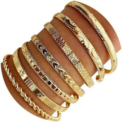 7Pcs Boho Gold Bracelets for Women Girls Vintage Gold Cuff Bangles Bracelets Layered Stackable Bracelets Link Chain Beaded Bracelets Adjustable Rhinestone Bracelets Dainty Jewelry Gifts in Kuwait