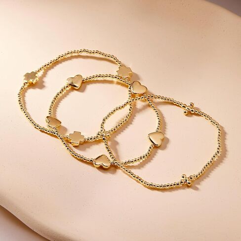 Brook & York Beaded Stretch Cross Stacking Bracelet in Gold - Gifts for Mom in Kuwait