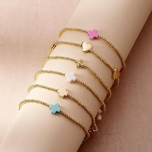 Brook & York Beaded Stretch Cross Stacking Bracelet in Gold - Gifts for Mom in Saudi Arabia