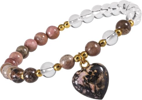 Nupuyai Healing Energy Crystal Stone Beads Bracelet for Women Double Color Round Beads Stretch Bracelet with Love Heart Charm in Saudi Arabia