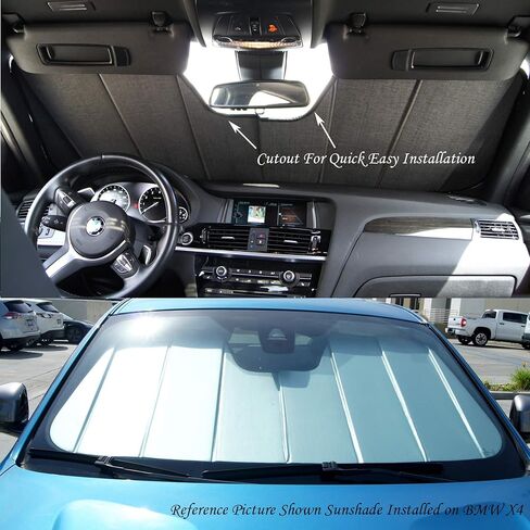 TuningPros SS-069-L Custom Fit Car Windshield Sun Shade Protector, Sunshade Visor Leatherette Like & Grey Felt Finish 1-pc Set Compatible with 2008-2012 Chevrolet Malibu in Saudi Arabia