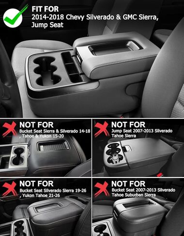 Center Console Cover for 2014-2018 Chevy Silverado & GMC Sierra 1500 2500 3500, Split Bench Jump Seat, Comfort Vinyl Leather Armrest Covering, Anti-Scratch, Gray in Kuwait