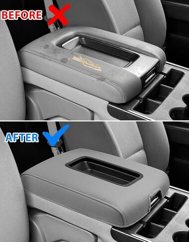 Center Console Cover for 2014-2018 Chevy Silverado & GMC Sierra 1500 2500 3500, Split Bench Jump Seat, Comfort Vinyl Leather Armrest Covering, Anti-Scratch, Gray in Kuwait