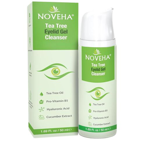 NOVEHA Tea Tree Eyelid Gel Cleanser - for Blepharitis, MGD, and Dry Eye with Pro-Vitamin B5, Hyaluronic Acid, and Cucumber Extract - Gentle Cleansing, Soothes Itchy Eyelid and Burning Eyes - 50mL in Kuwait