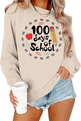100 Days of School Shirt Women Teacher Sweatshirt Cute 100th Day of School Celebration Gifts Pullover Tops in Saudi Arabia