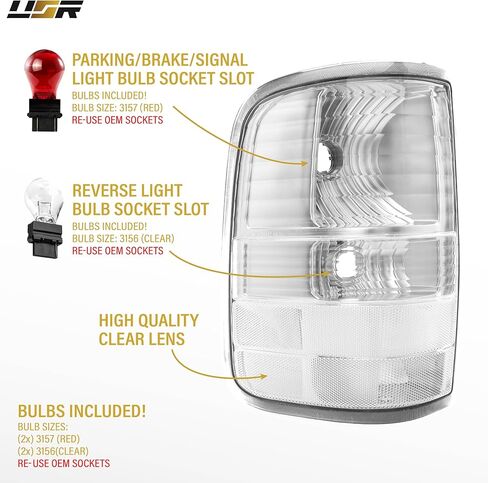 USR UNIQUE STYLE RACING 04-08 F150 PickUp Tail Light – Rear Tail Lamps (Left + Right) Pair - Compatible with 2004-2008 Ford F-150 Pick Up Truck All Models (CLEAR LENS with COLOR BULBS) in Saudi Arabia