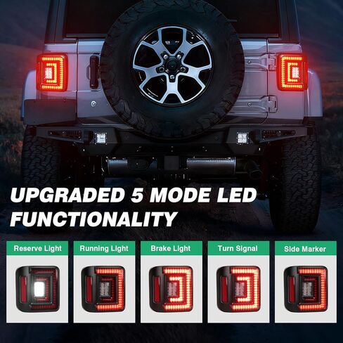 HOCHO مناسب لأضواء Jeep Wrangler JL الخلفية 2018-2025 (أيضًا 4XE)، ضوء فرامل DOT عكس الضوء مصباح إشارة الانعطاف، أضواء تشغيل جانبية، حامل فلوش مناسب لملحقات Jeep Wrangler JL in Kuwait