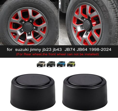 2 قطعة مركز محور قبعات سوداء العجلات الخلفية مركز محور قبعات حافة ل 1998-2024 سوزوكي جيمي JB43 JB23 JB74 JB64 سيارة السيارات يغطي in Kuwait