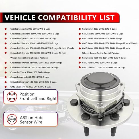 515054 (Pair) Front Wheel Hub Bearing for Chevy Tahoe, for Silverado 1500, for Suburban 1500, for Avalanche 1500, for Express 1500, for GMC Yukon XL 1500 Sierra Savana, for Cadillac Escalade 2WD in Saudi Arabia