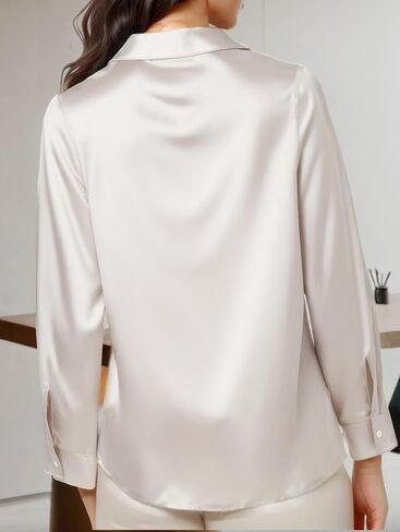 Women's Long Sleeve Satin Silk Button Down Shirts Turn-Down Collar Casual Business Office Dressy Tops Blouses in Saudi Arabia