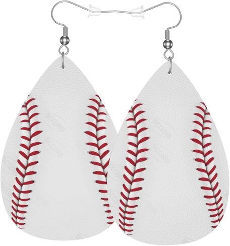 أقراط كرة البيسبول الرياضية على شكل دمعة للنساء، أقراط متدلية للنساء، هدايا أقراط من الجلد الصناعي خفيفة الوزن in Kuwait