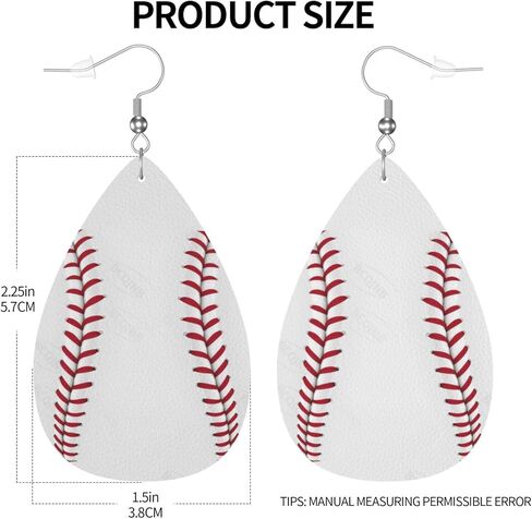 أقراط كرة البيسبول الرياضية على شكل دمعة للنساء، أقراط متدلية للنساء، هدايا أقراط من الجلد الصناعي خفيفة الوزن in Kuwait