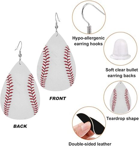 أقراط كرة البيسبول الرياضية على شكل دمعة للنساء، أقراط متدلية للنساء، هدايا أقراط من الجلد الصناعي خفيفة الوزن in Kuwait