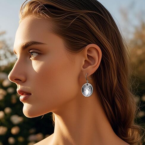 White Gold Plated Round Dandelion Dangle Earrings for Women Daily Bridal Parties Lightweight Earring Jewelry Gift for Her in Saudi Arabia