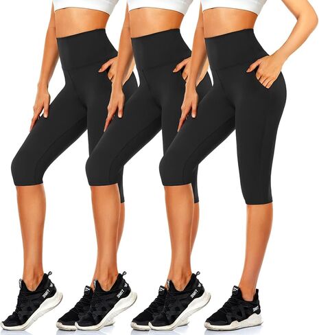 CTHH 3 قطع من سراويل كابري مع جيوب - سراويل يوجا عالية الخصر بطول الركبة، شورتات لراكبي الدراجات النارية للنساء للجري في الصيف in Kuwait