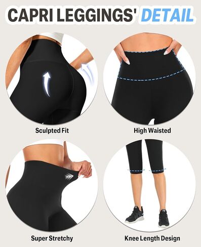 CTHH 3 قطع من سراويل كابري مع جيوب - سراويل يوجا عالية الخصر بطول الركبة، شورتات لراكبي الدراجات النارية للنساء للجري في الصيف in Kuwait